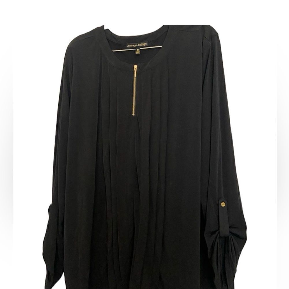 Always Indigo Long Sleeve Black Blouse Size 3X 1/4 Gold Zipper​ (3x$15)